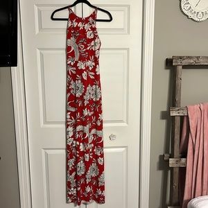 Pretty red dress with flowers and birds